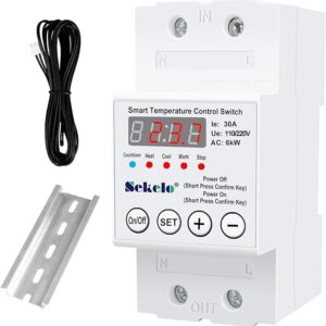 High-Power Temperature Control Switch, Rail-Mounted Digital Thermostat with Real-Time LCD Display for Heating & Cooling, 63A 110/220V, -40°C to 140°C, Ideal for Greenhouses, Aquaculture,Boilers