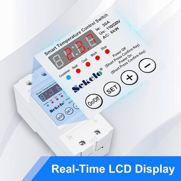 High-Power Temperature Control Switch, Rail-Mounted Digital Thermostat with Real-Time LCD Display for Heating & Cooling, 63A 110/220V, -40°C to 140°C, Ideal for Greenhouses, Aquaculture,Boilers - Image 4