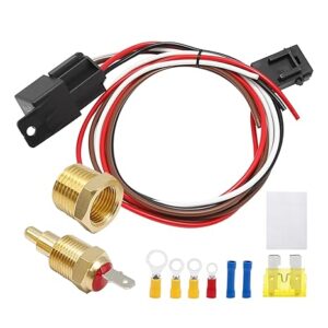 Fan Sensor Switch Electric Cooling Fan Thermostat Kit Electric Fan Wiring Kit Temperature Sensor Switch Electric Fan Relay Kit, 185 on 175 Off, 40 AMP