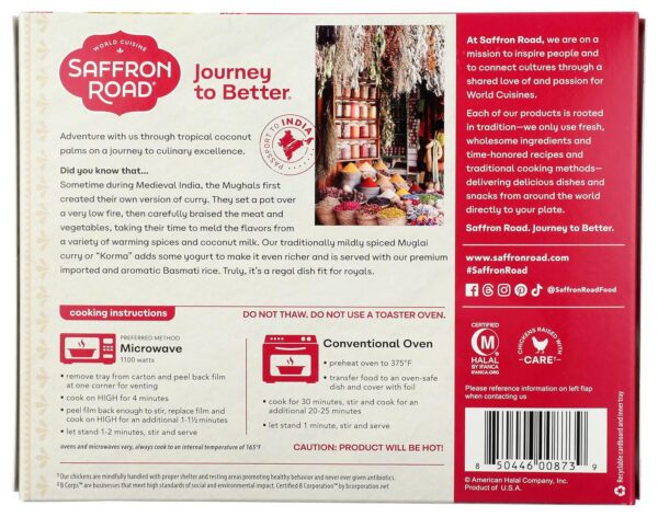 Saffron Road Coconut Curry Chicken with Basmati Rice Frozen Dinner, 10oz - Antibiotic Free, Gluten Free, Halal - Image 2