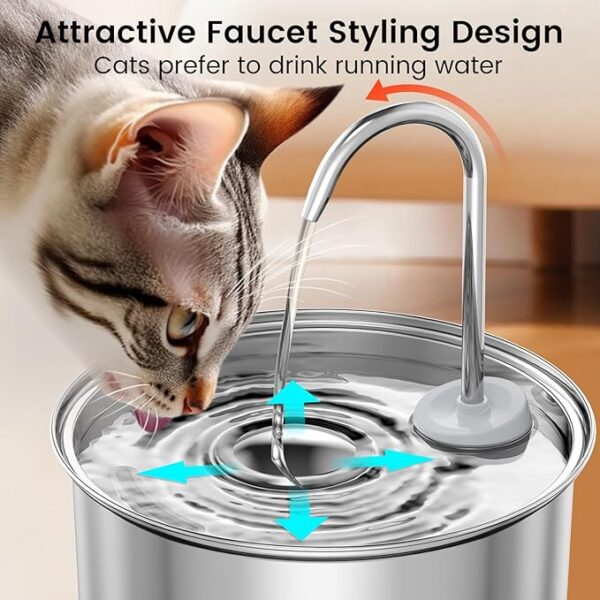 Cat Water Fountain Stainless Steel: 108oz/3.2L Cat Fountain for Drinking, Pet Fountain Water Bowl Dog Drinking Dispenser Cat Feeding & Watering Supplies, Super Quiet Kitty Spout for Cats Dogs - Image 2