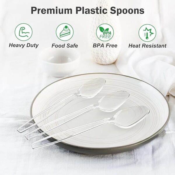 360 Count Clear Plastic Spoons Disposable, BPA-Free, Heat Resistant, Solid and Durable Disposable Spoons Heavy Duty Bulk, Premium Spoons plastic disposable for Party Supply - Image 3