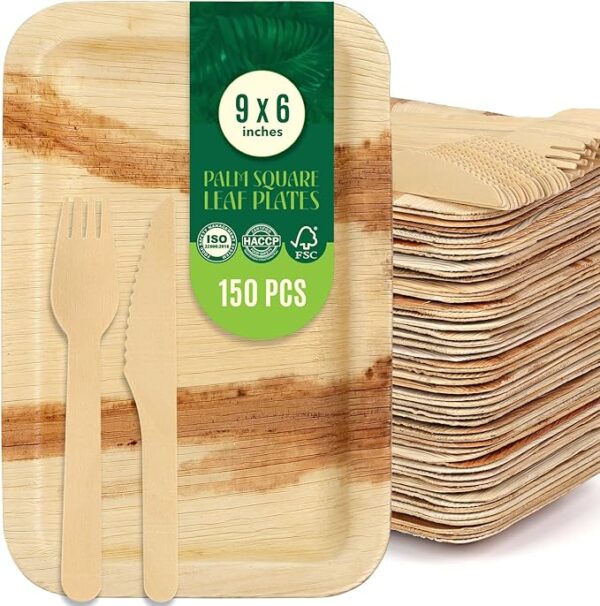 Disposable Rectangle Palm Leaf Plates | Eco-friendly, Natural, Compostable Dinnerware| (50, Shallow)